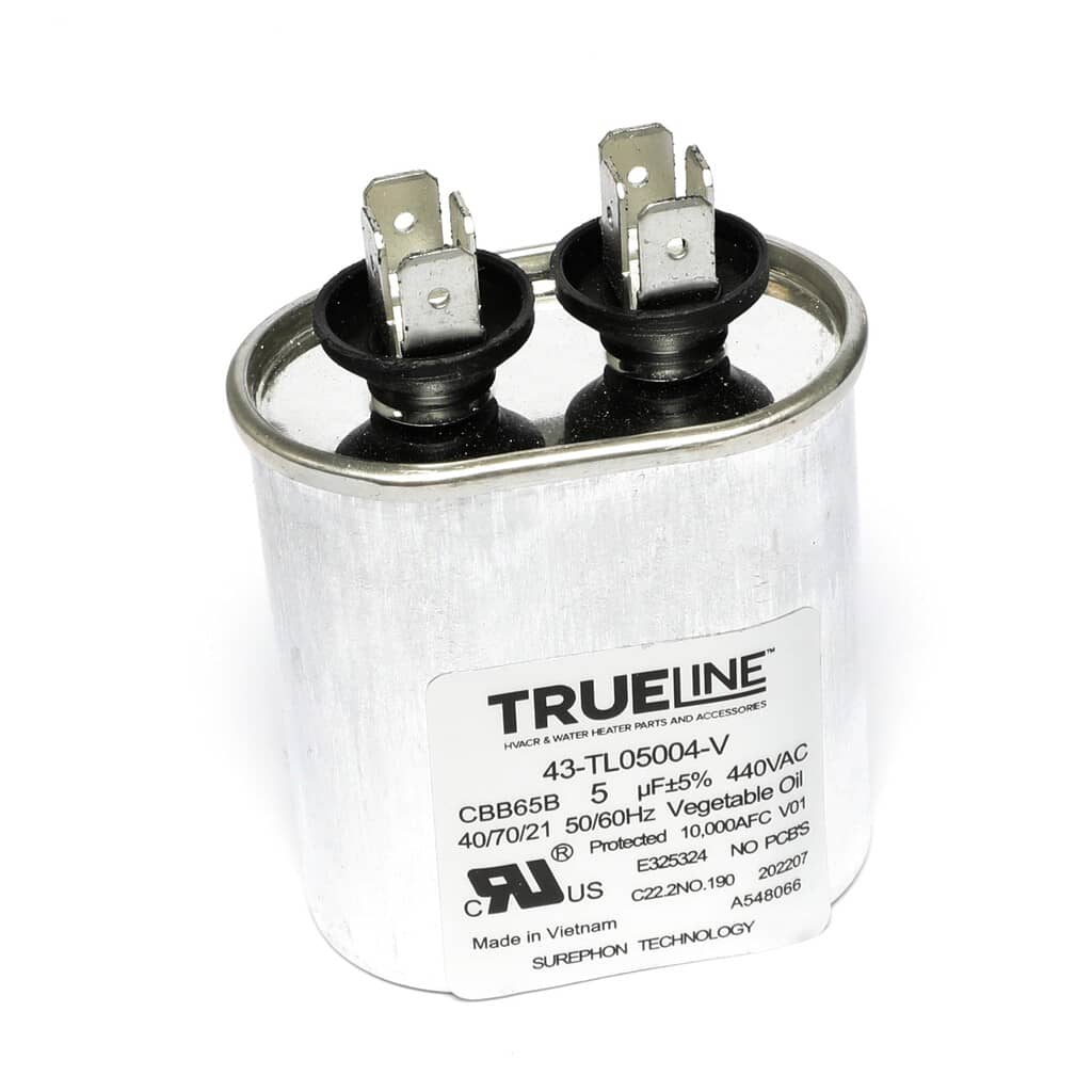 This is a genuine Rheem 43-TL05004-V CAPACITOR - 5/440 SINGLE OVAL