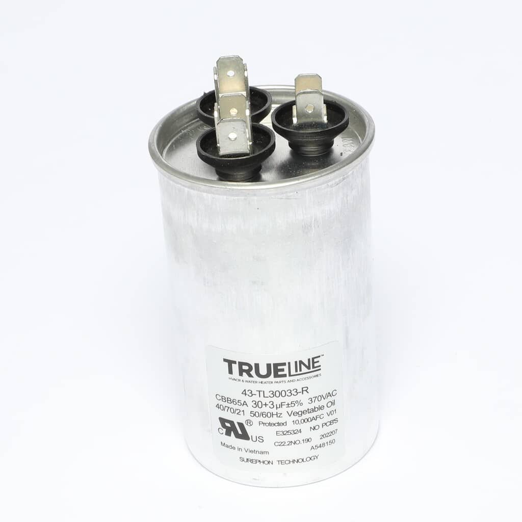 This is a genuine Rheem 43-TL30033-R CAPACITOR - 30/3/370 DUAL ROUN