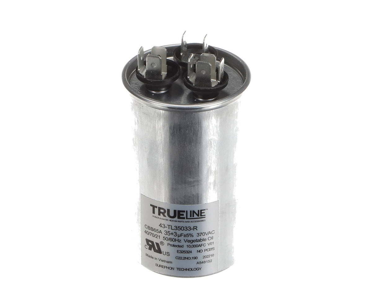 This is a genuine Rheem 43-TL35033-R CAPACITOR - 35/3/370 DUAL ROUN